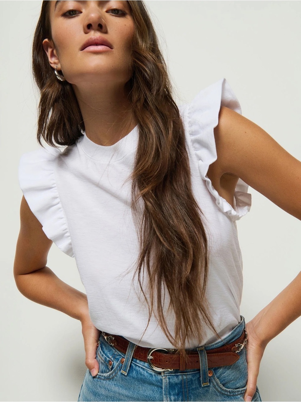 Nation LTD Paulette Tank Top White Size Small Flutter Sleeve Ruffles 100% Cotton